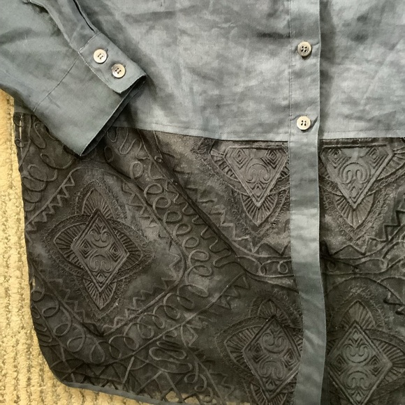 Como 100% Linen Tunic Black Size Large Lace Hem - Picture 6 of 8